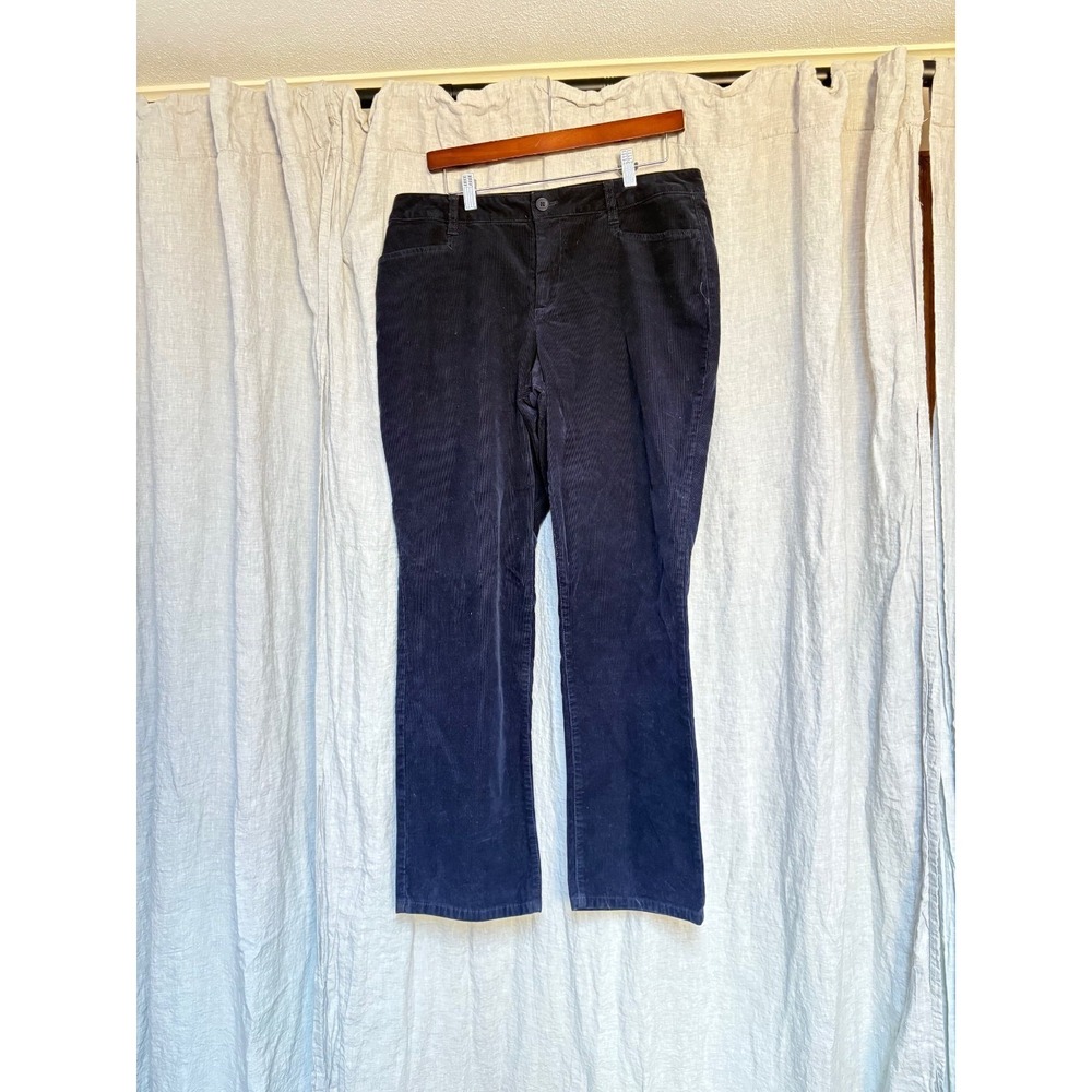 Talbots Corduroy Pants Womens 12‎ Navy Blue Straight Leg Mid Rise Classic Casual